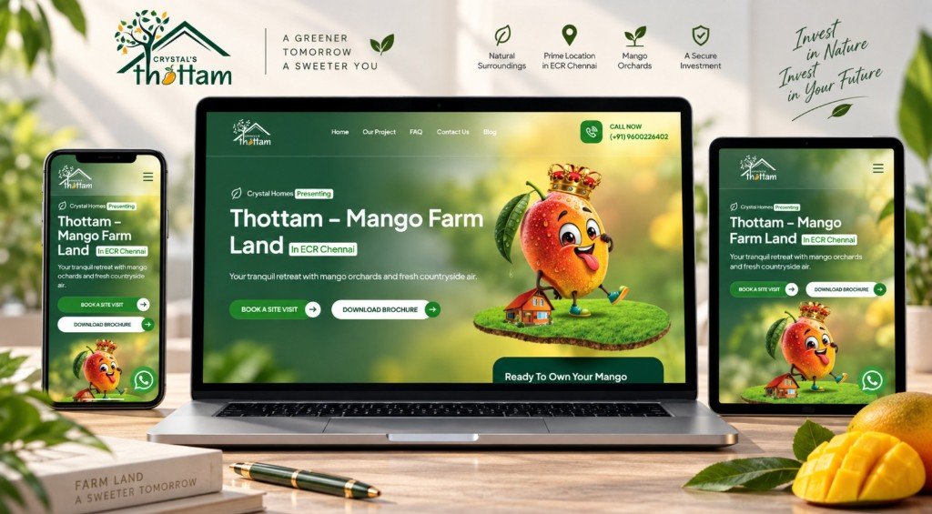 Crystal's Thottam mango farm land website mockup