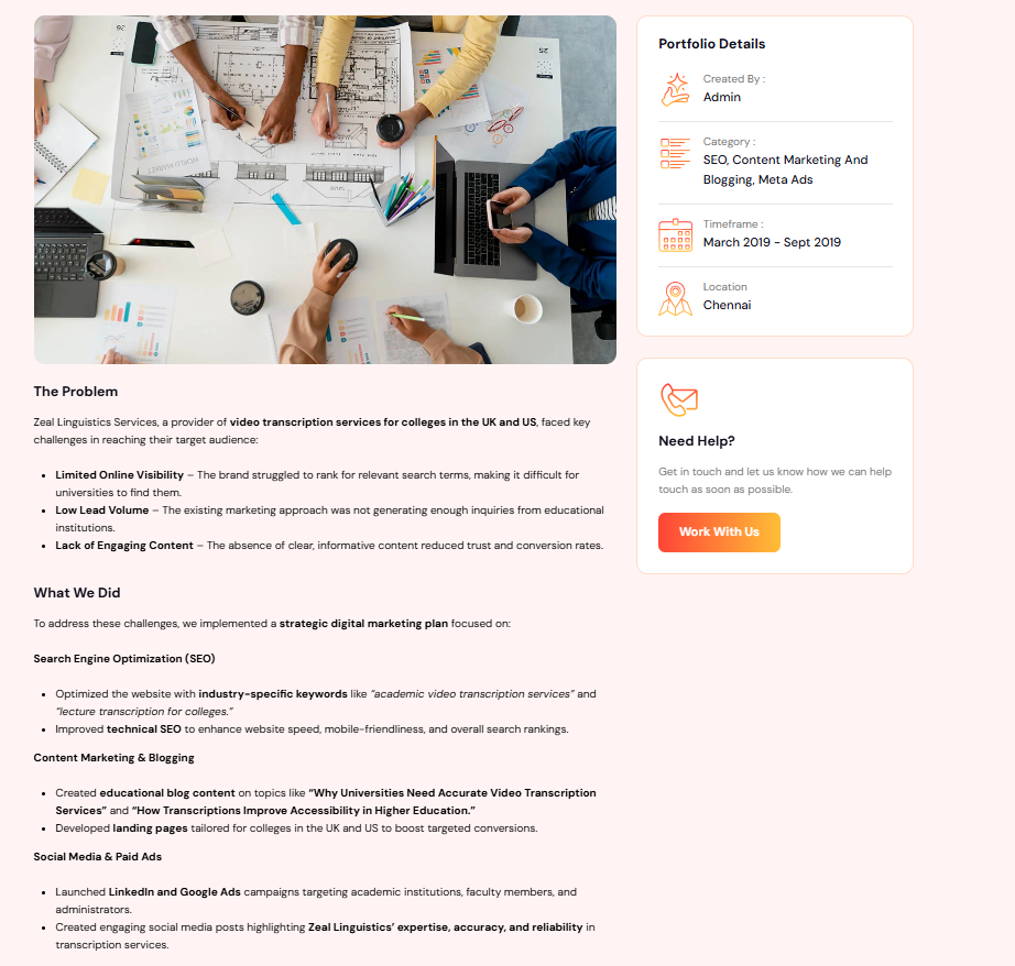 Zeal Linguistics Services SEO and content marketing project